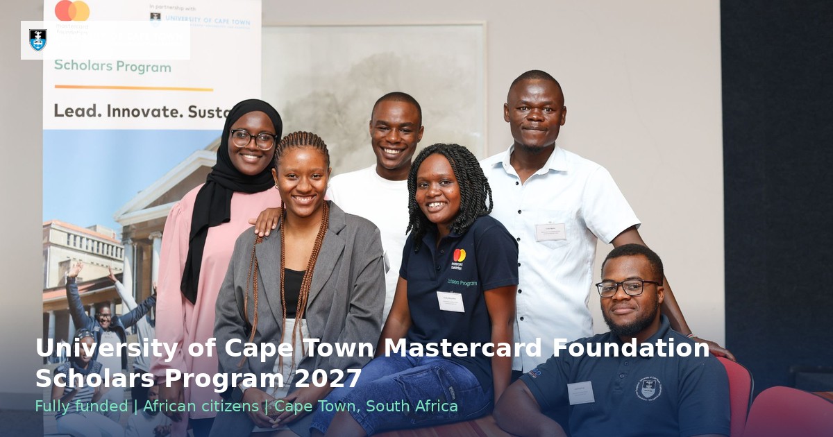 University of Cape Town Mastercard Foundation Scholars Program 2027 for African Citizens (Fully Funded)