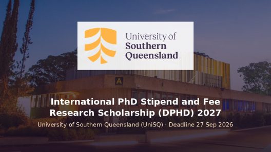 University of Southern Queensland International PhD Stipend and Fee Research Scholarship (DPHD) 2027